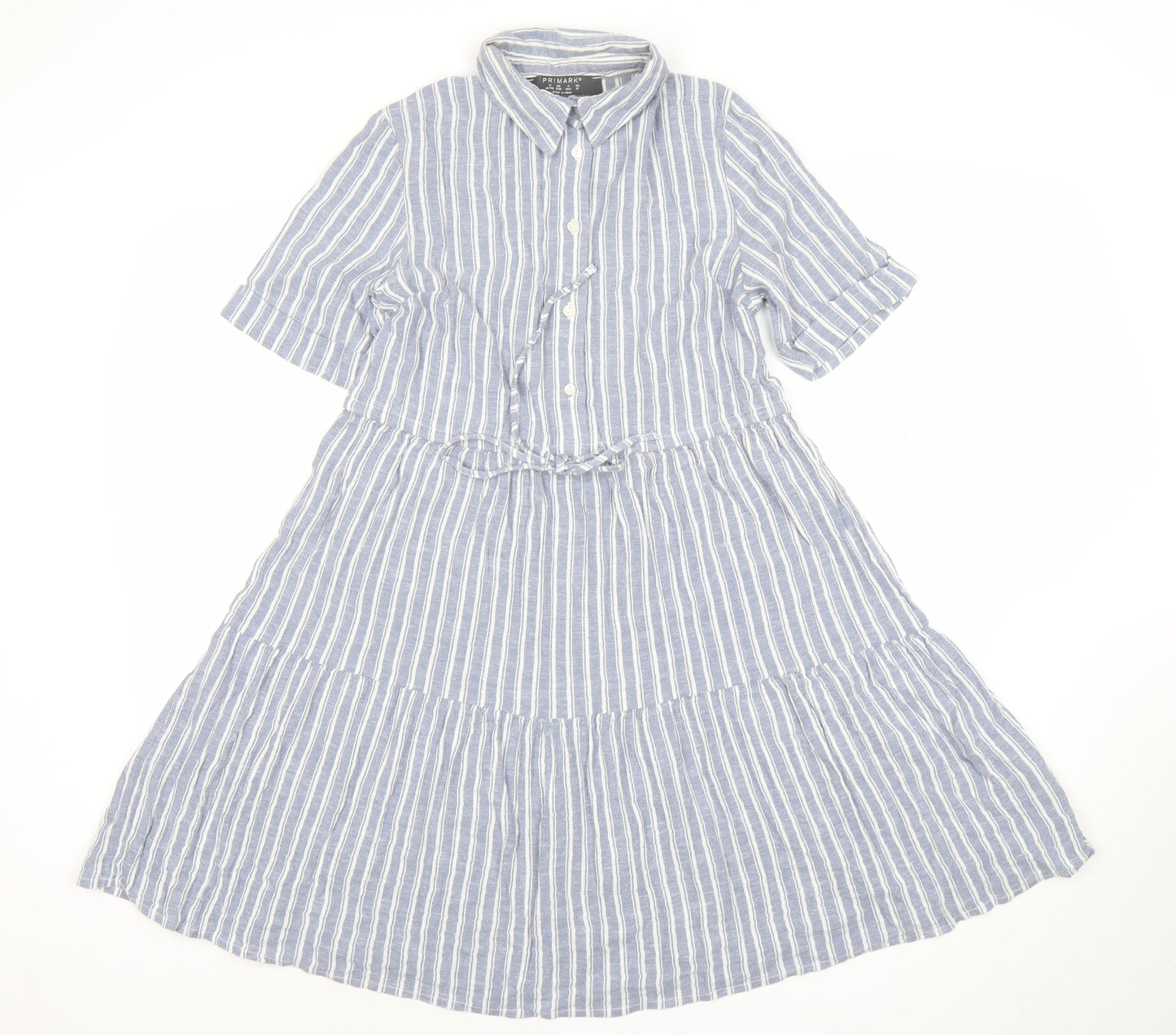 Primark Womens Blue Striped Shirt Dress Size 8 Midi Cotton Blend