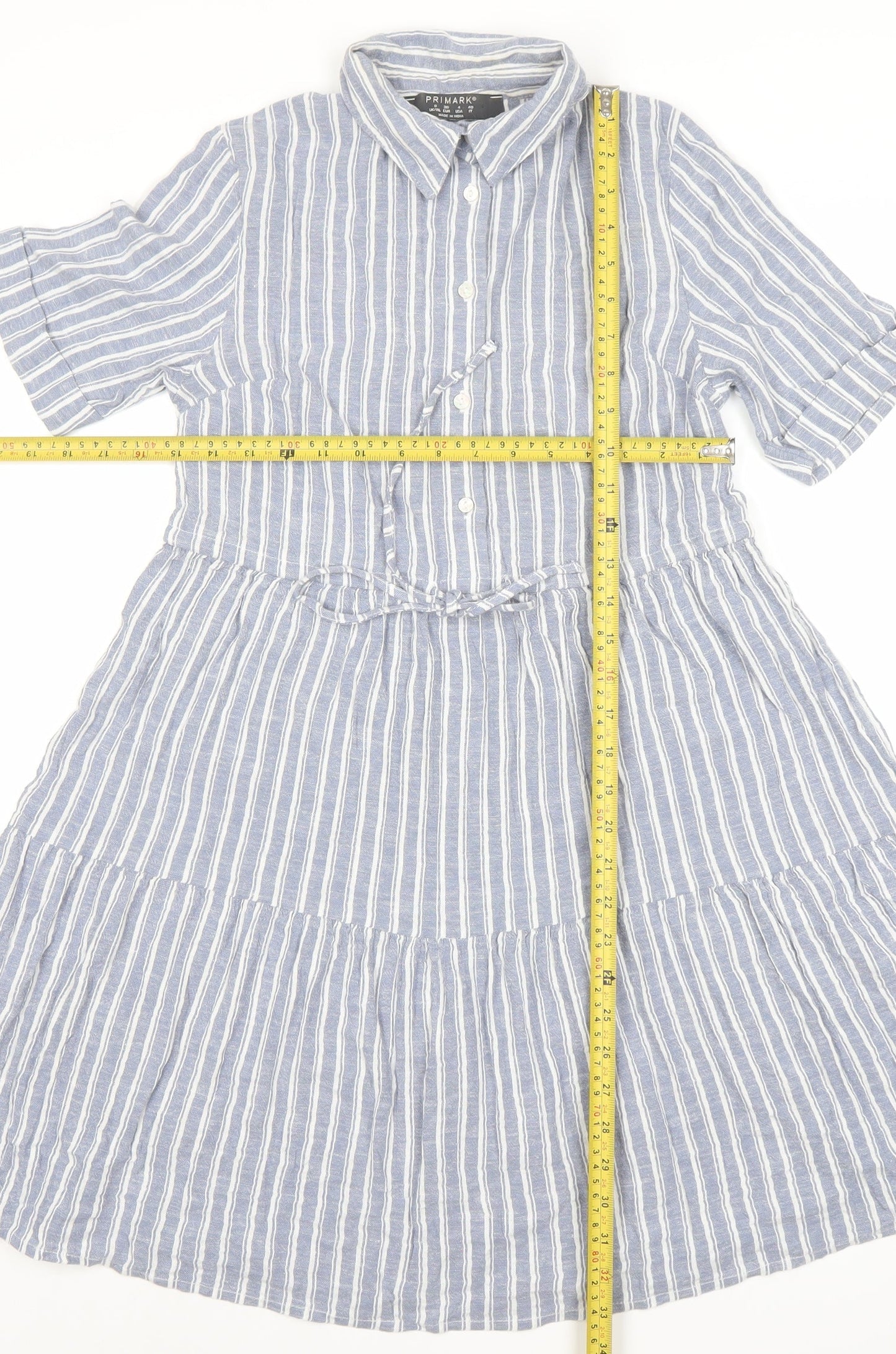 Primark Womens Blue Striped Shirt Dress Size 8 Midi Cotton Blend