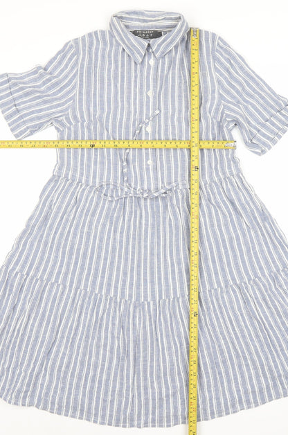 Primark Womens Blue Striped Shirt Dress Size 8 Midi Cotton Blend