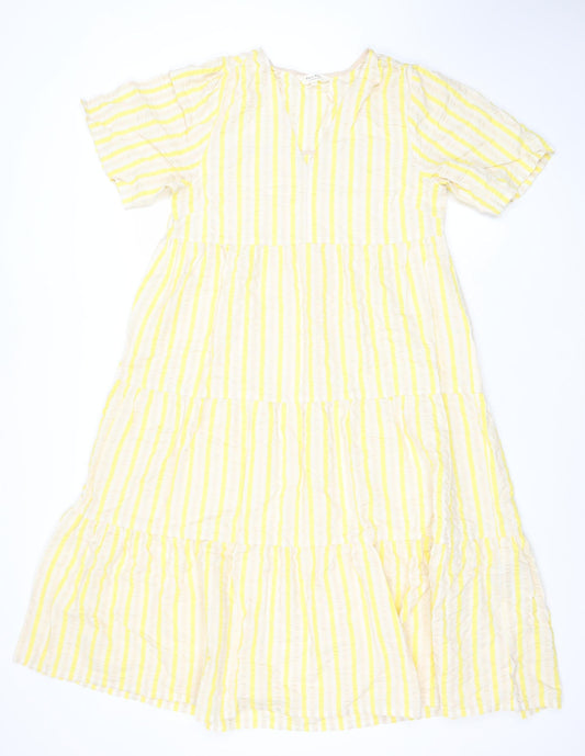 Part Two Women's Yellow Striped Cotton A-Line Midi Dress Size 6