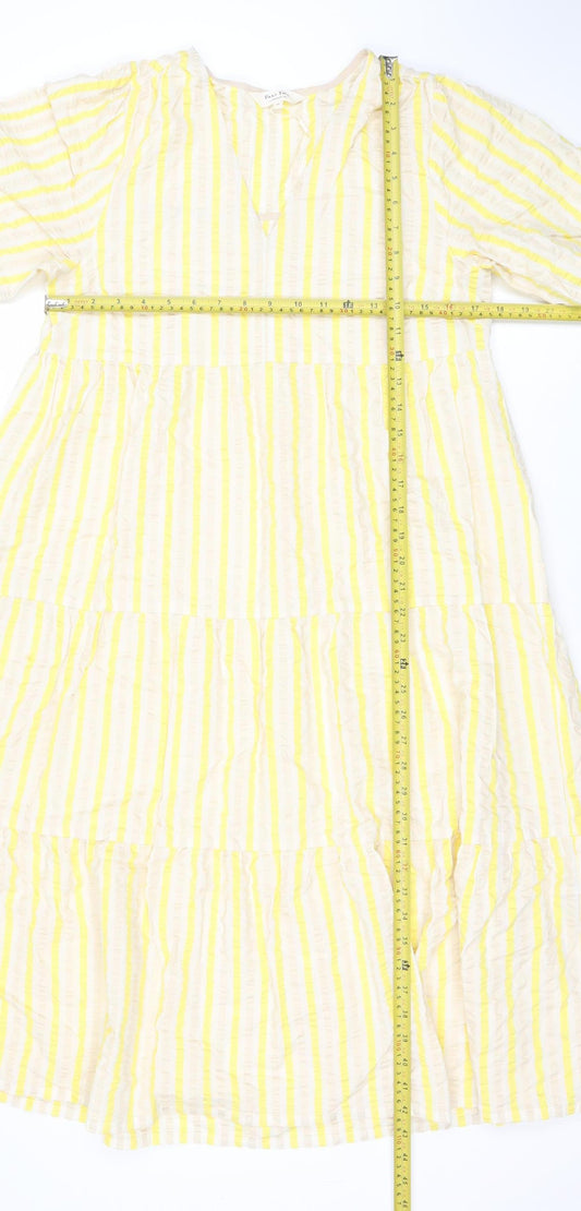 Part Two Women's Yellow Striped Cotton A-Line Midi Dress Size 6