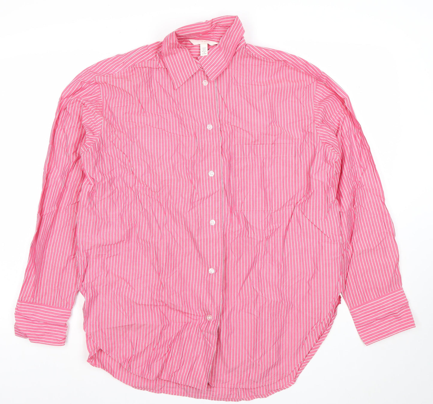 H&M Men’s Pink Striped Button-Up Cotton Shirt XS Regular Fit