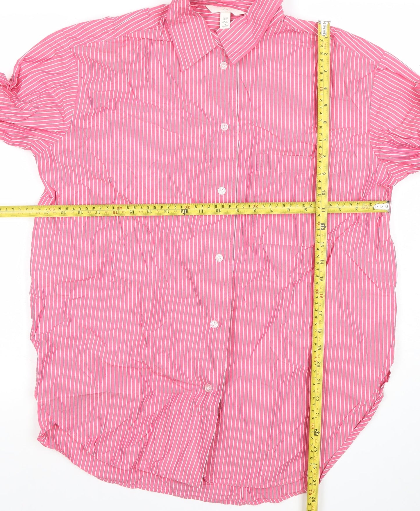 H&M Men’s Pink Striped Button-Up Cotton Shirt XS Regular Fit