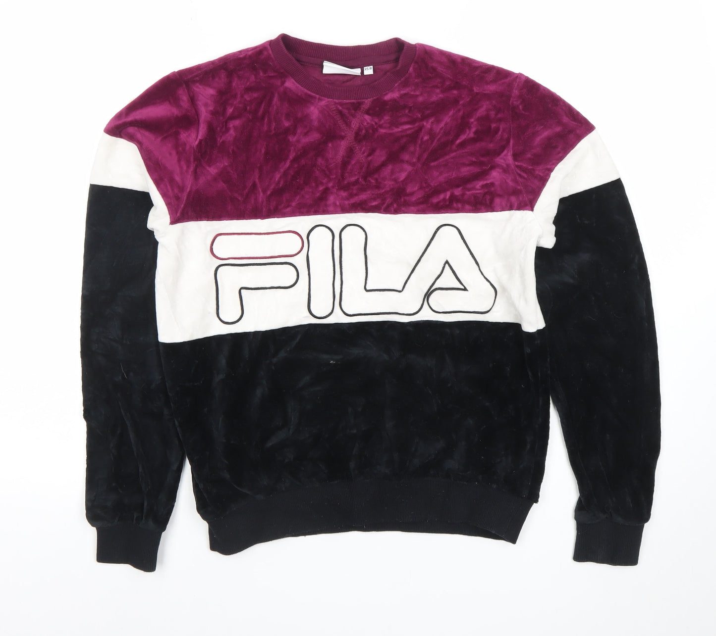 FILA Womens Colourblock Velour Sweatshirt Purple White Black XS