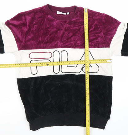 FILA Womens Colourblock Velour Sweatshirt Purple White Black XS