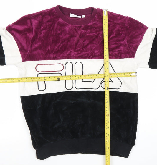 FILA Womens Colourblock Velour Sweatshirt Purple White Black XS