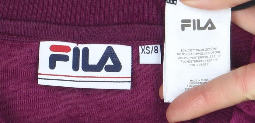 FILA Womens Colourblock Velour Sweatshirt Purple White Black XS