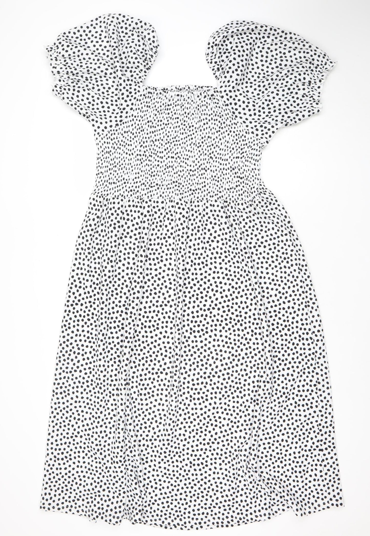 F&F Women White Black Polka Dot A-Line Puff Sleeve Dress XL