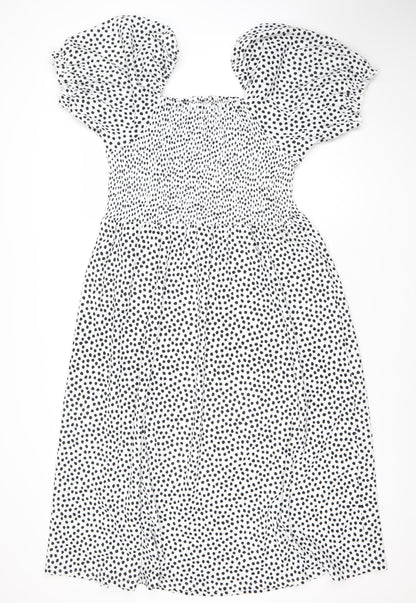 F&F Women White Black Polka Dot A-Line Puff Sleeve Dress XL