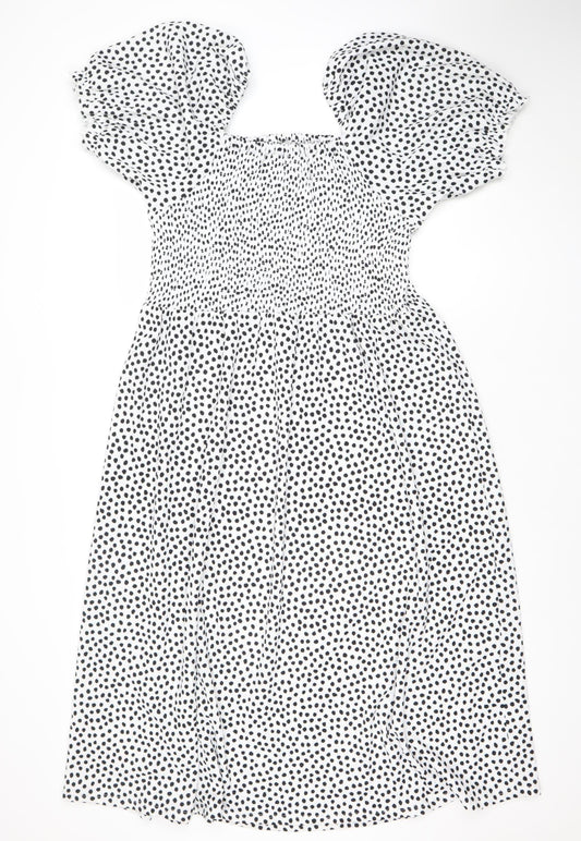 F&F Women White Black Polka Dot A-Line Puff Sleeve Dress XL