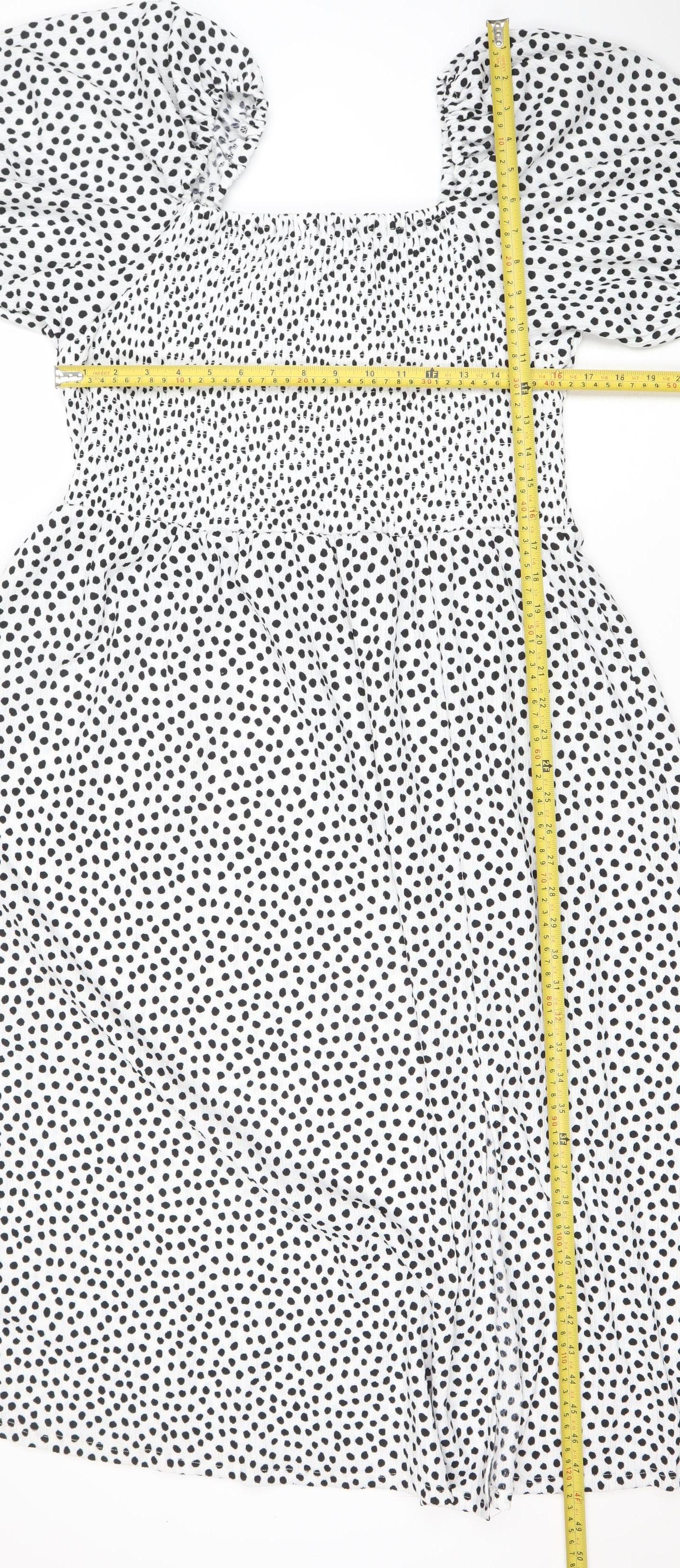 F&F Women White Black Polka Dot A-Line Puff Sleeve Dress XL