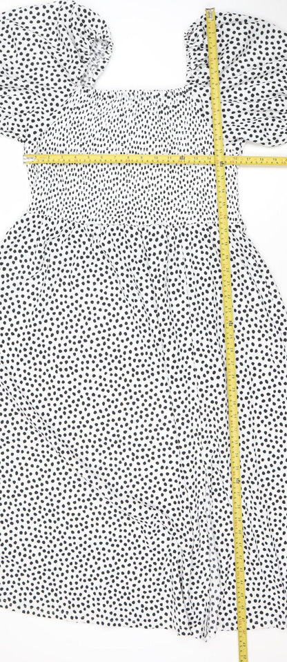 F&F Women White Black Polka Dot A-Line Puff Sleeve Dress XL