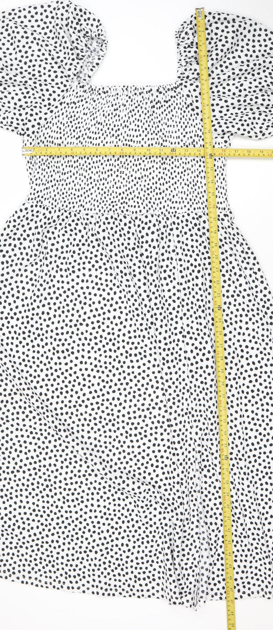 F&F Women White Black Polka Dot A-Line Puff Sleeve Dress XL