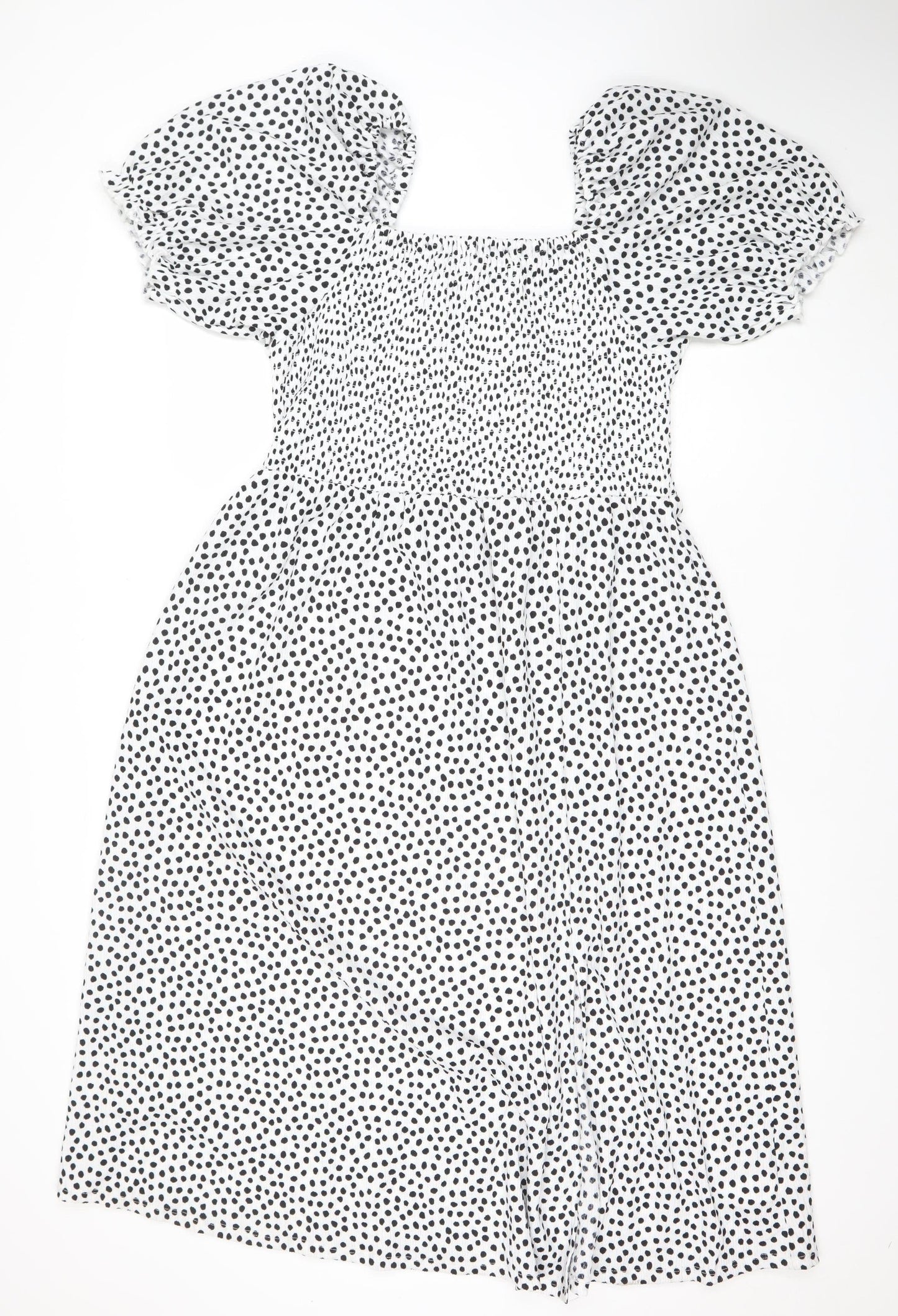 F&F Women White Black Polka Dot A-Line Puff Sleeve Dress XL