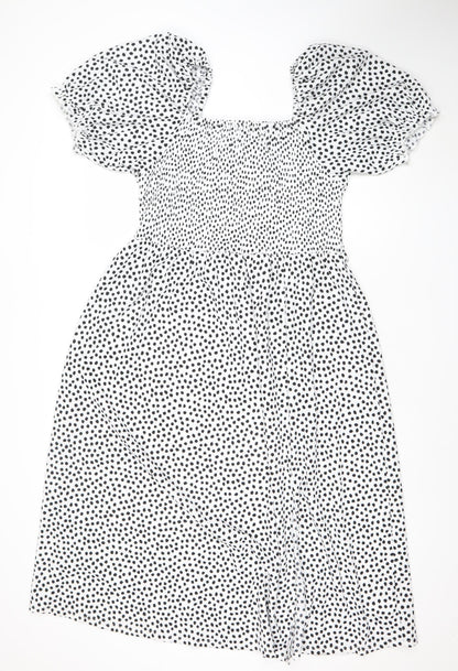 F&F Women White Black Polka Dot A-Line Puff Sleeve Dress XL