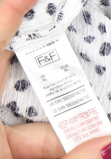 F&F Women White Black Polka Dot A-Line Puff Sleeve Dress XL