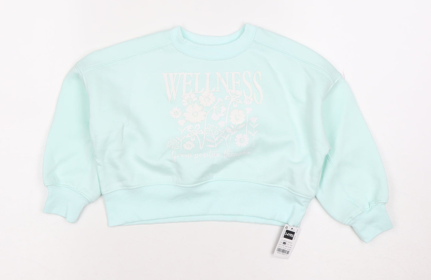 Dunnes Girls Blue Wellness Floral Graphic Pullover Sweatshirt 3-4 Years