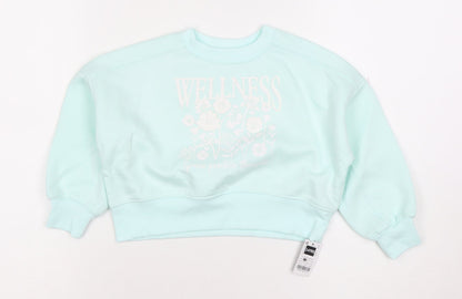 Dunnes Girls Blue Wellness Floral Graphic Pullover Sweatshirt 3-4 Years
