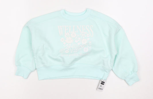Dunnes Girls Blue Wellness Floral Graphic Pullover Sweatshirt 3-4 Years