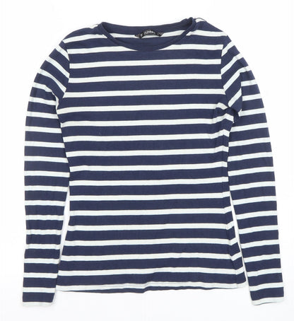 Dunnes Women Navy White Striped Long Sleeve T-Shirt XS Cotton Blend