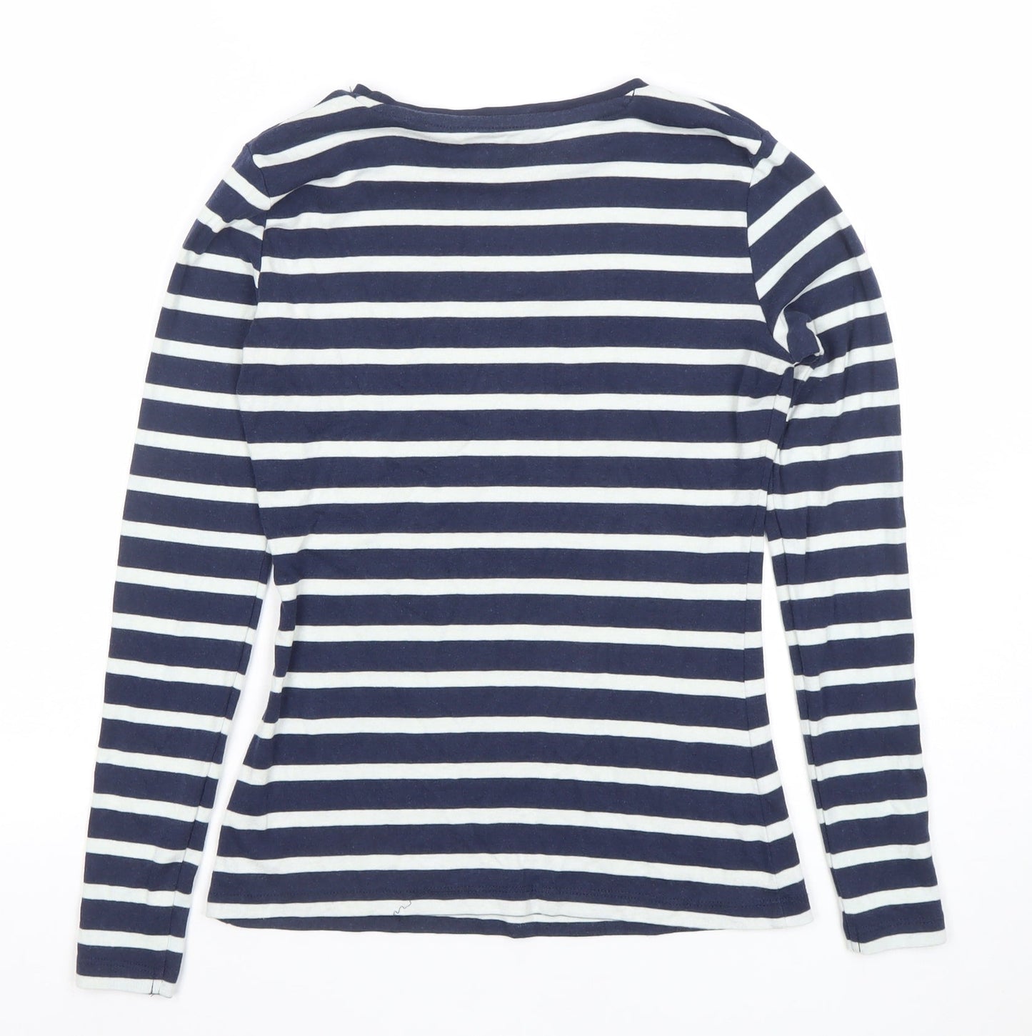 Dunnes Women Navy White Striped Long Sleeve T-Shirt XS Cotton Blend