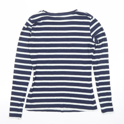 Dunnes Women Navy White Striped Long Sleeve T-Shirt XS Cotton Blend