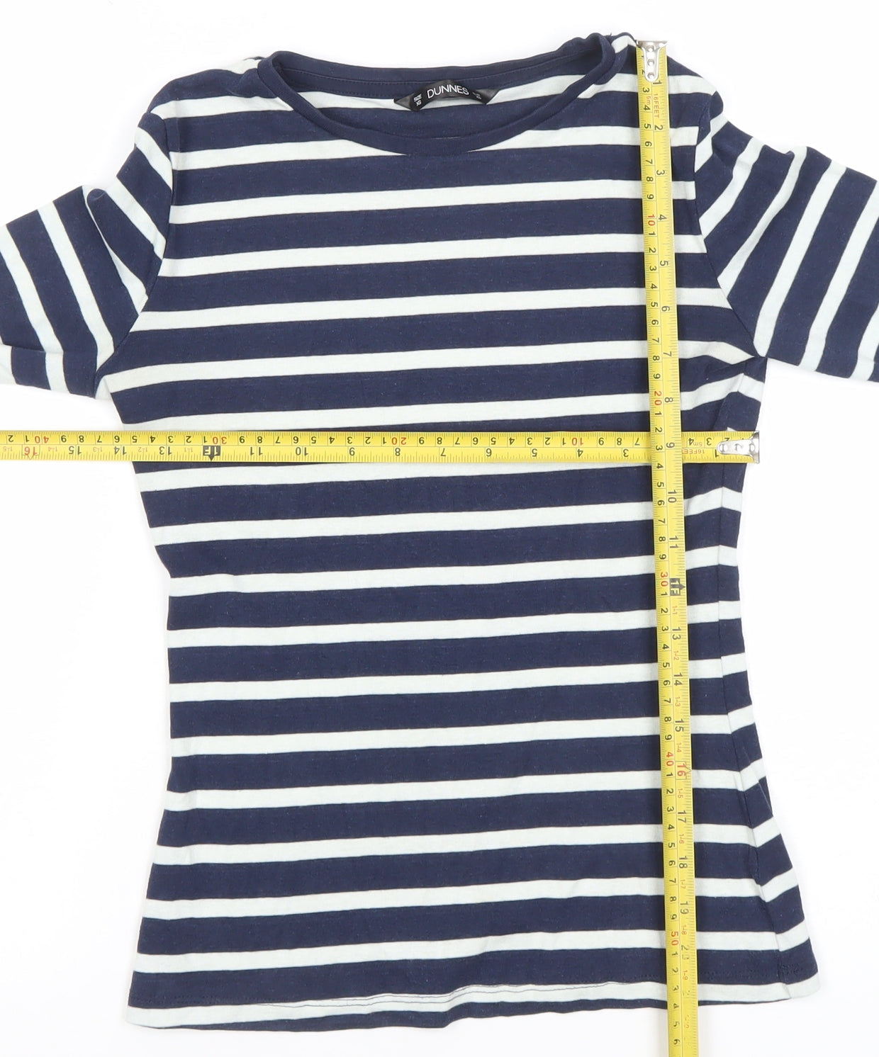 Dunnes Women Navy White Striped Long Sleeve T-Shirt XS Cotton Blend