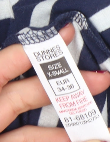 Dunnes Women Navy White Striped Long Sleeve T-Shirt XS Cotton Blend