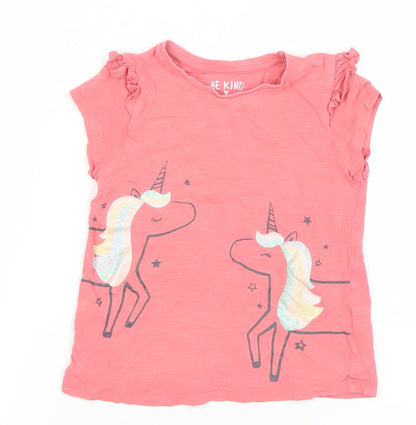 F&F Girls Pink Unicorn Graphic Short Sleeve Cotton T-Shirt 3-4 Years