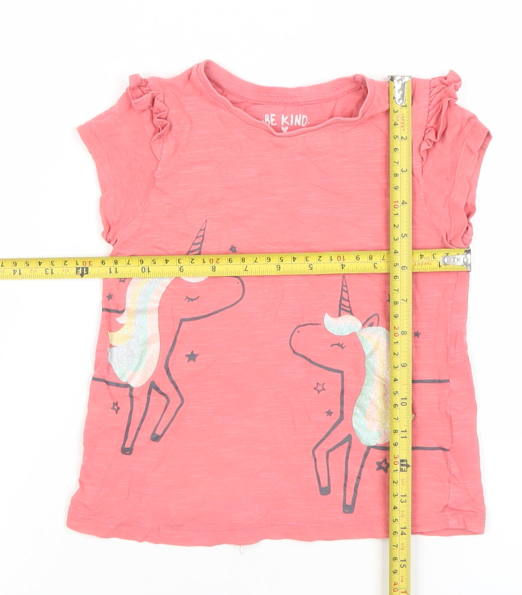 F&F Girls Pink Unicorn Graphic Short Sleeve Cotton T-Shirt 3-4 Years