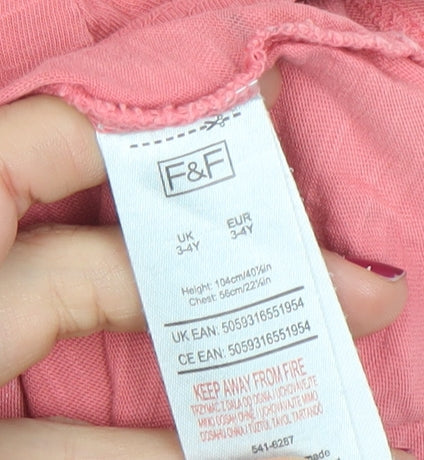 F&F Girls Pink Unicorn Graphic Short Sleeve Cotton T-Shirt 3-4 Years