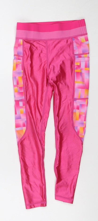 Dunnes Stores Girls Pink Geometric Ankle Leggings 5-6 Years Activewear