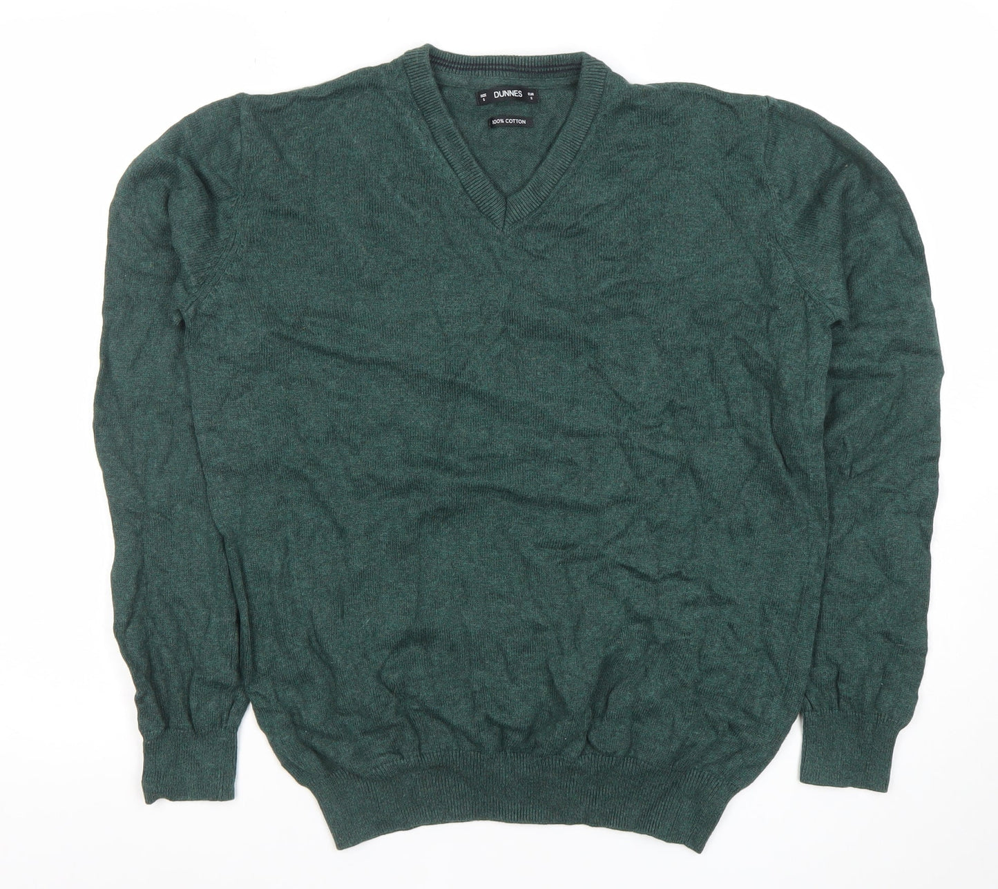 Dunnes Men Green Cotton V-Neck Jumper Size S Regular Fit