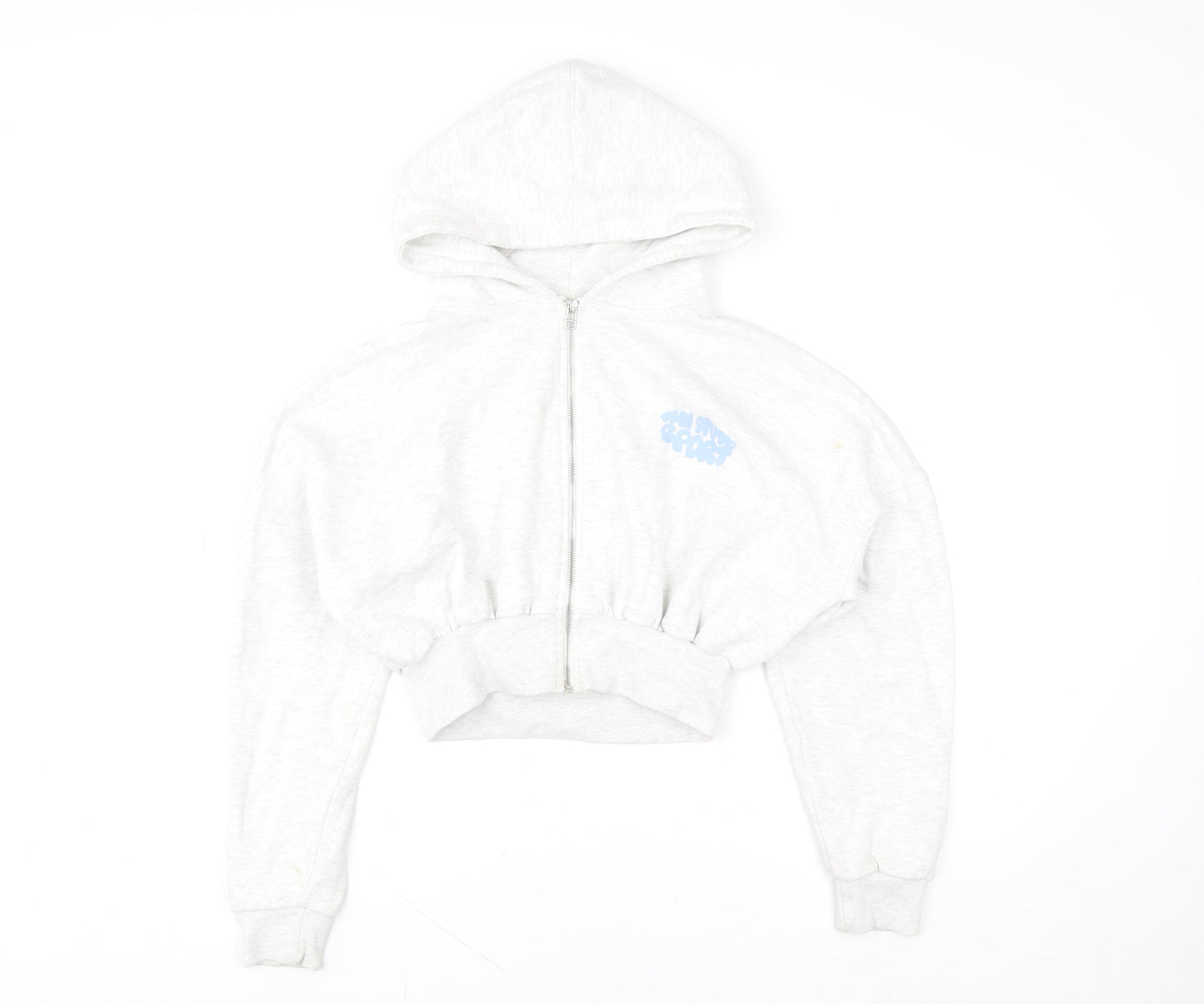 Boohoo Women’s Grey Full Zip Hoodie Small Cropped Sport Logo