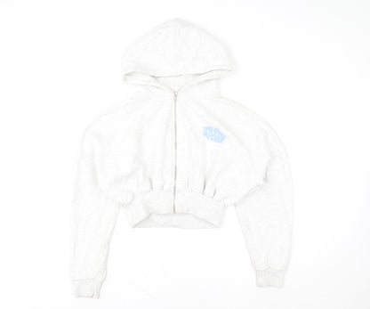 Boohoo Women’s Grey Full Zip Hoodie Small Cropped Sport Logo