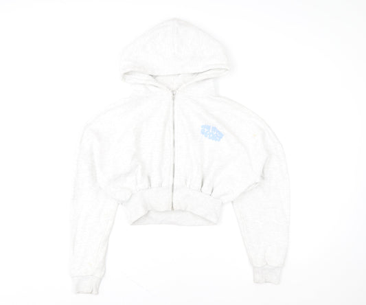 Boohoo Women’s Grey Full Zip Hoodie Small Cropped Sport Logo