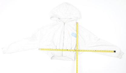 Boohoo Women’s Grey Full Zip Hoodie Small Cropped Sport Logo