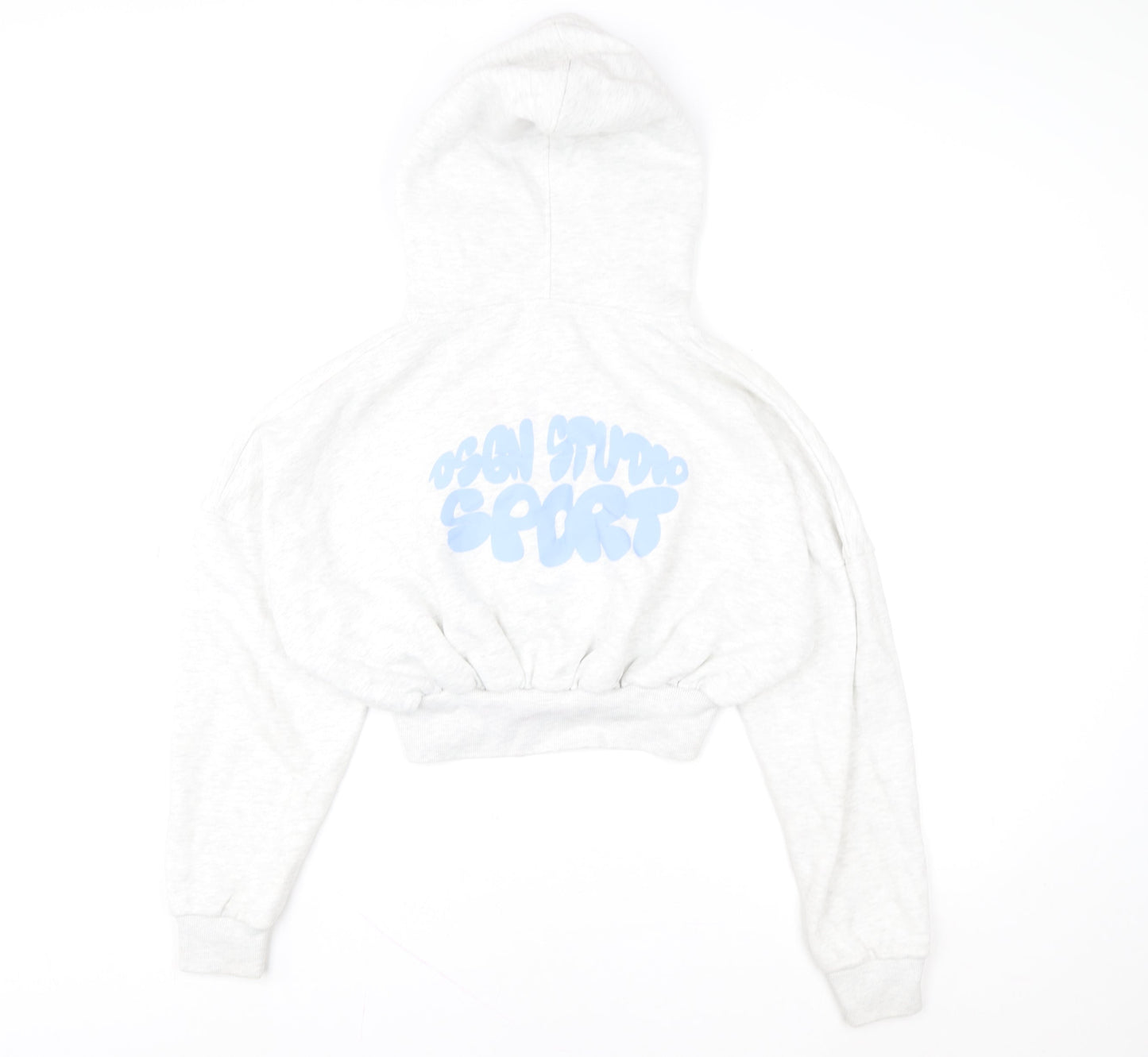 Boohoo Women’s Grey Full Zip Hoodie Small Cropped Sport Logo