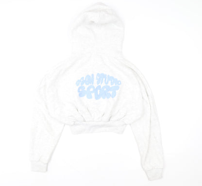 Boohoo Women’s Grey Full Zip Hoodie Small Cropped Sport Logo