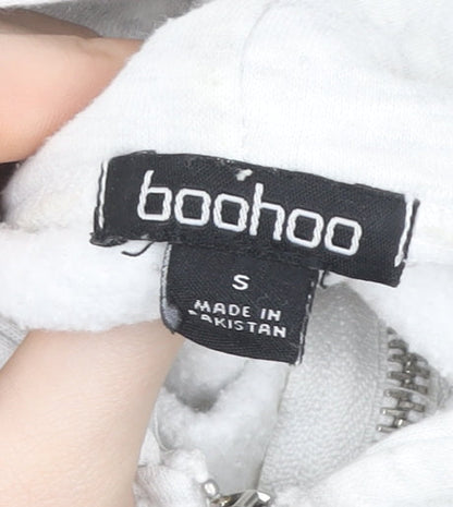 Boohoo Women’s Grey Full Zip Hoodie Small Cropped Sport Logo