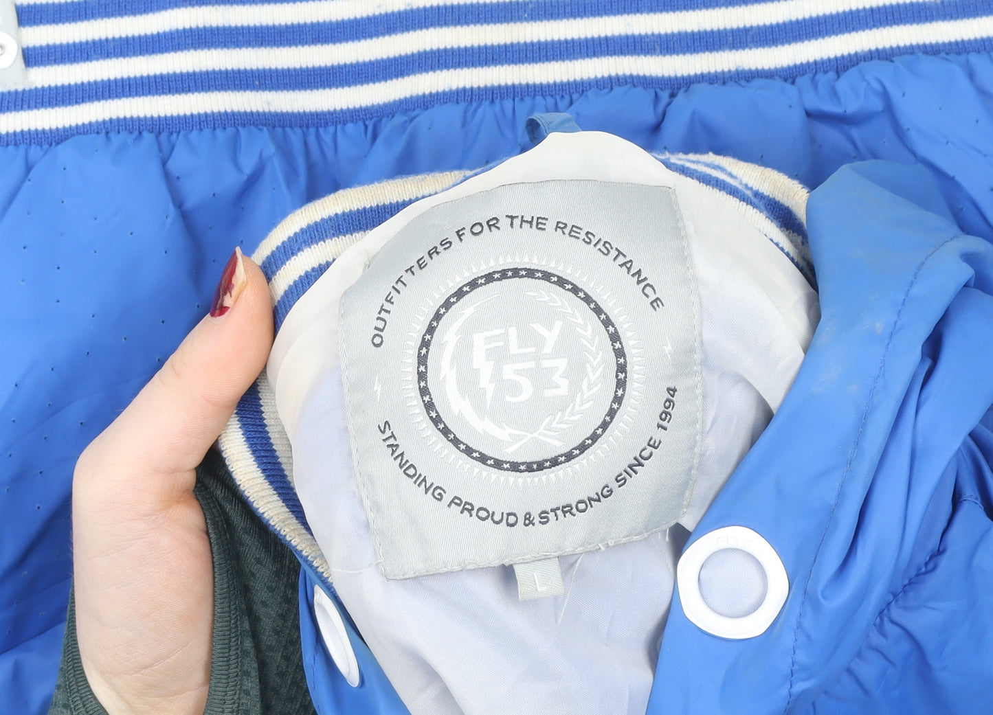 Mens UK Size L FLY53 Blue Windbreaker Coat