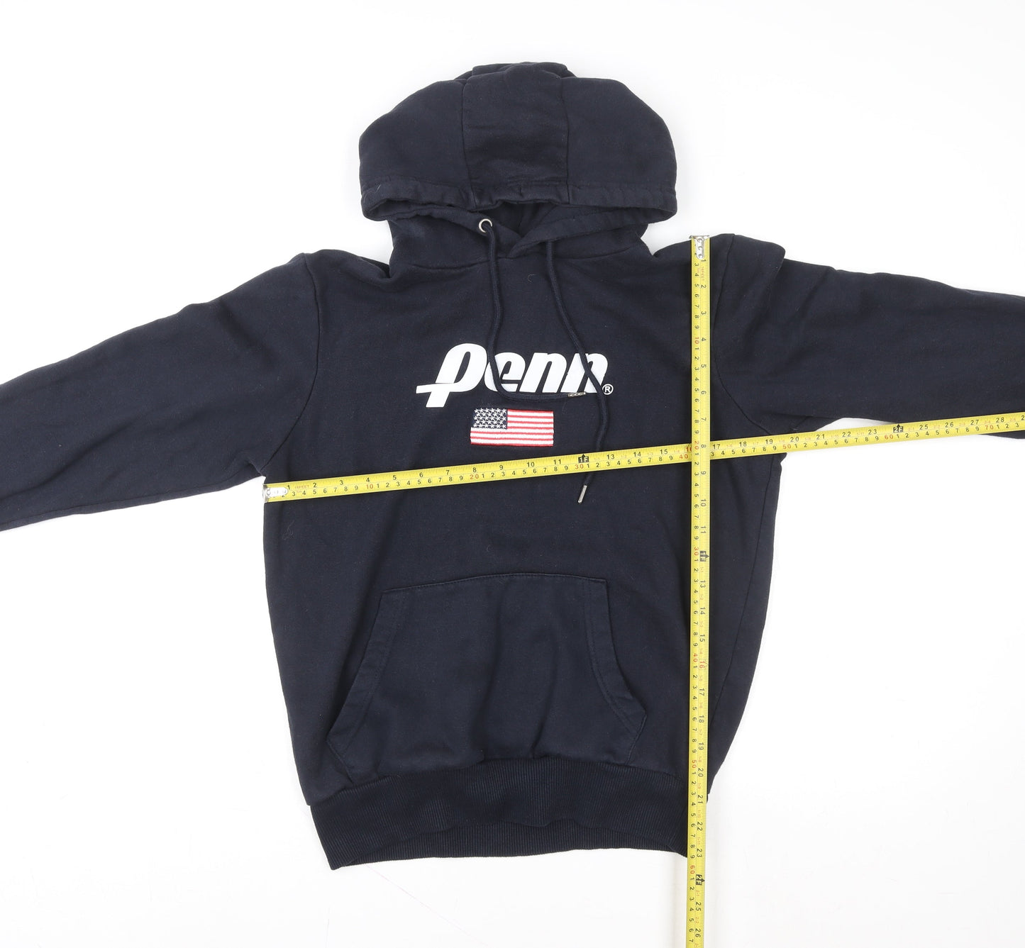 Primark Penn Men's Black Pullover Hoodie M USA Graphic Cotton Blend