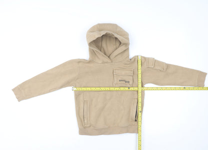 Next Boys Beige Cotton Blend Pullover Hoodie Age 7 Cargo Pocket Style