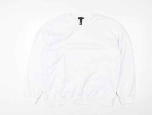 H&M Women White Relaxed Fit Cotton Blend Crew Neck Sweatshirt M