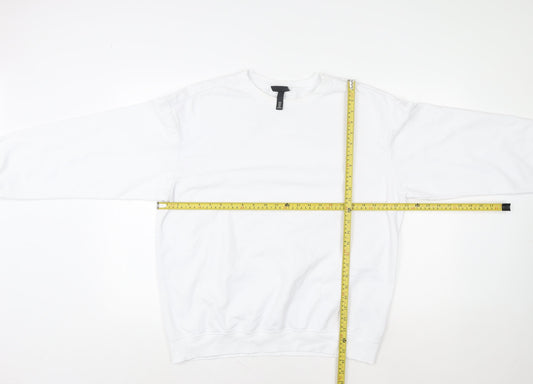 H&M Women White Relaxed Fit Cotton Blend Crew Neck Sweatshirt M