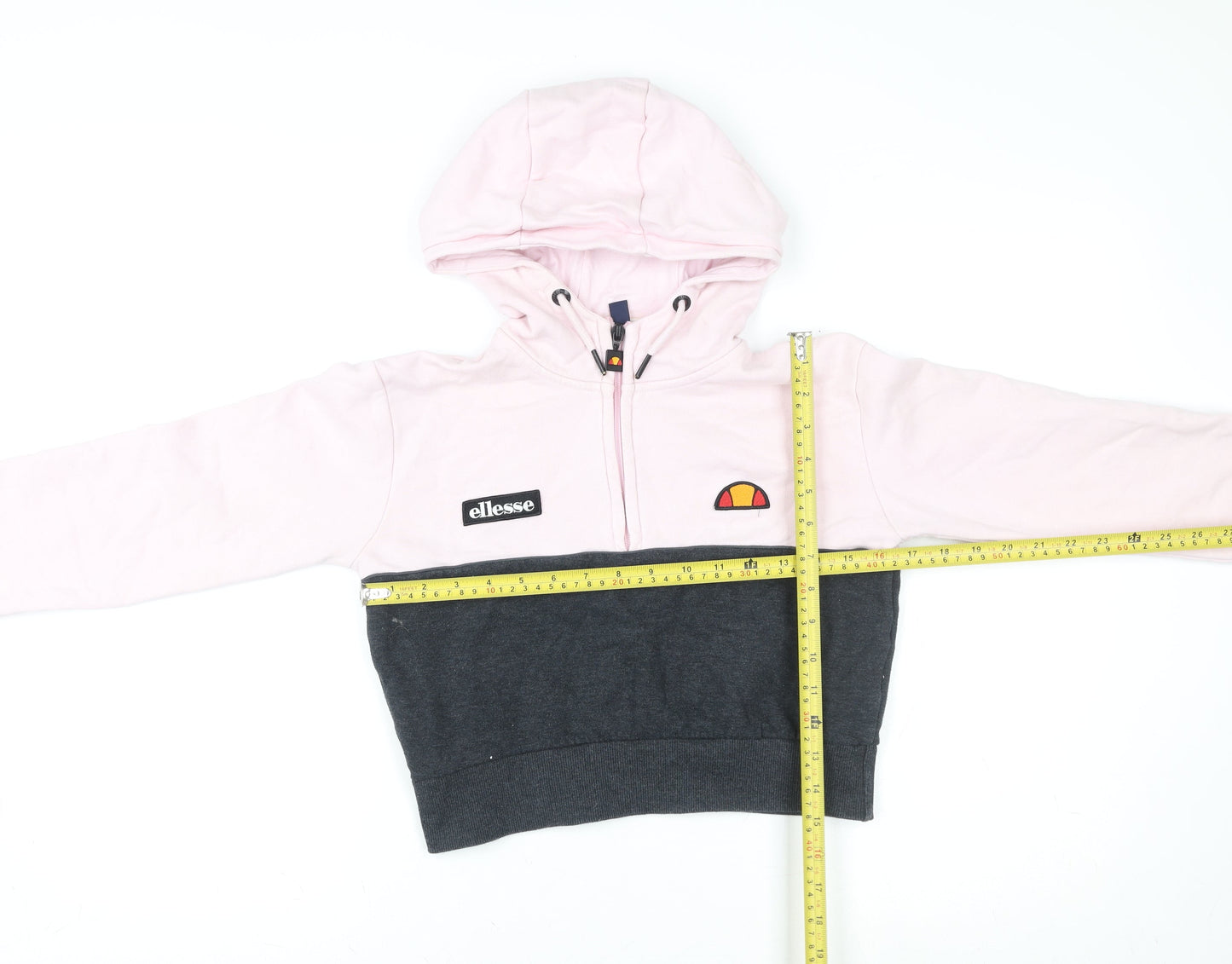 Ellesse Womens UK 6 Pink & Charcoal Full Zip Cropped Hoodie