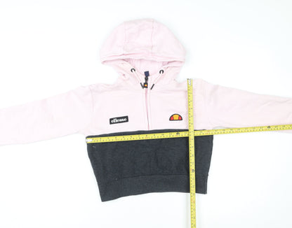 Ellesse Womens UK 6 Pink & Charcoal Full Zip Cropped Hoodie