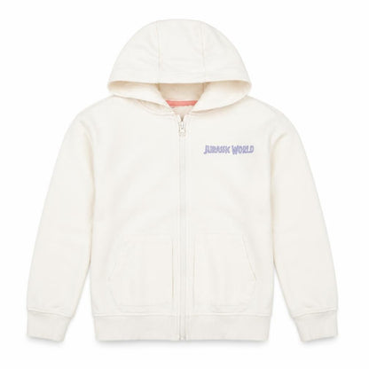 Front view of Marks & Spencer girls’ ivory jurassic world full zip hoodie 9-10 years
