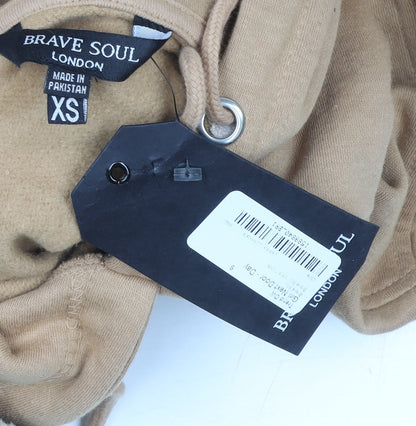 Brave Soul Women Beige Pullover Hoodie XS Cotton Blend Casual