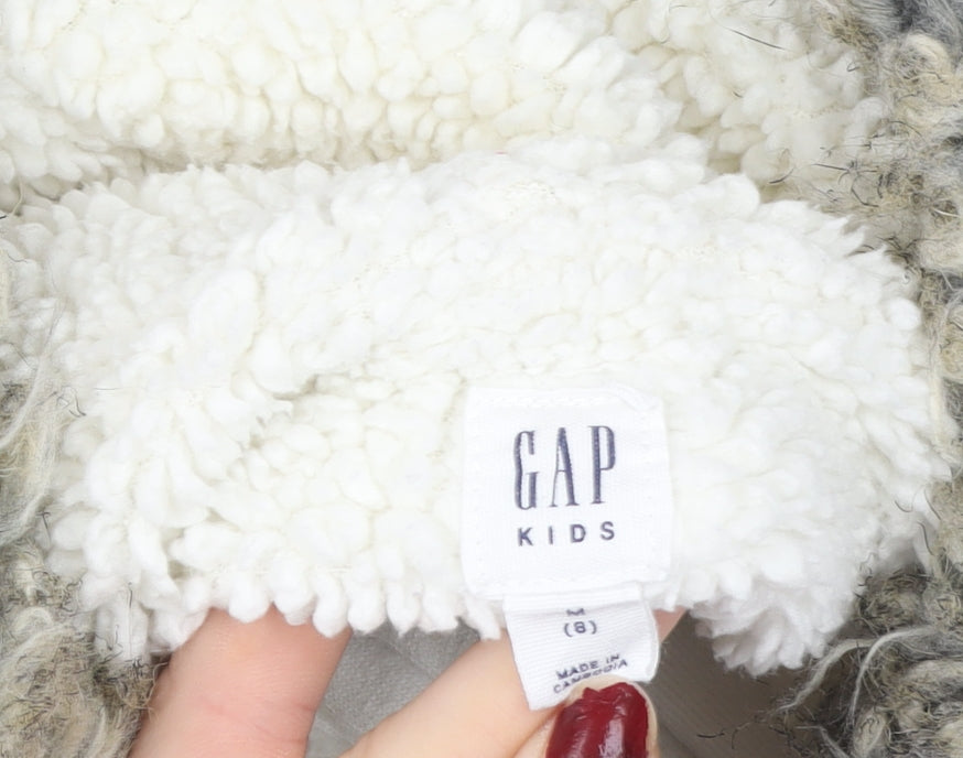 GAP Kids Girls Ivory Full Zip Hoodie Faux Fur Hood Size 8-9 Years